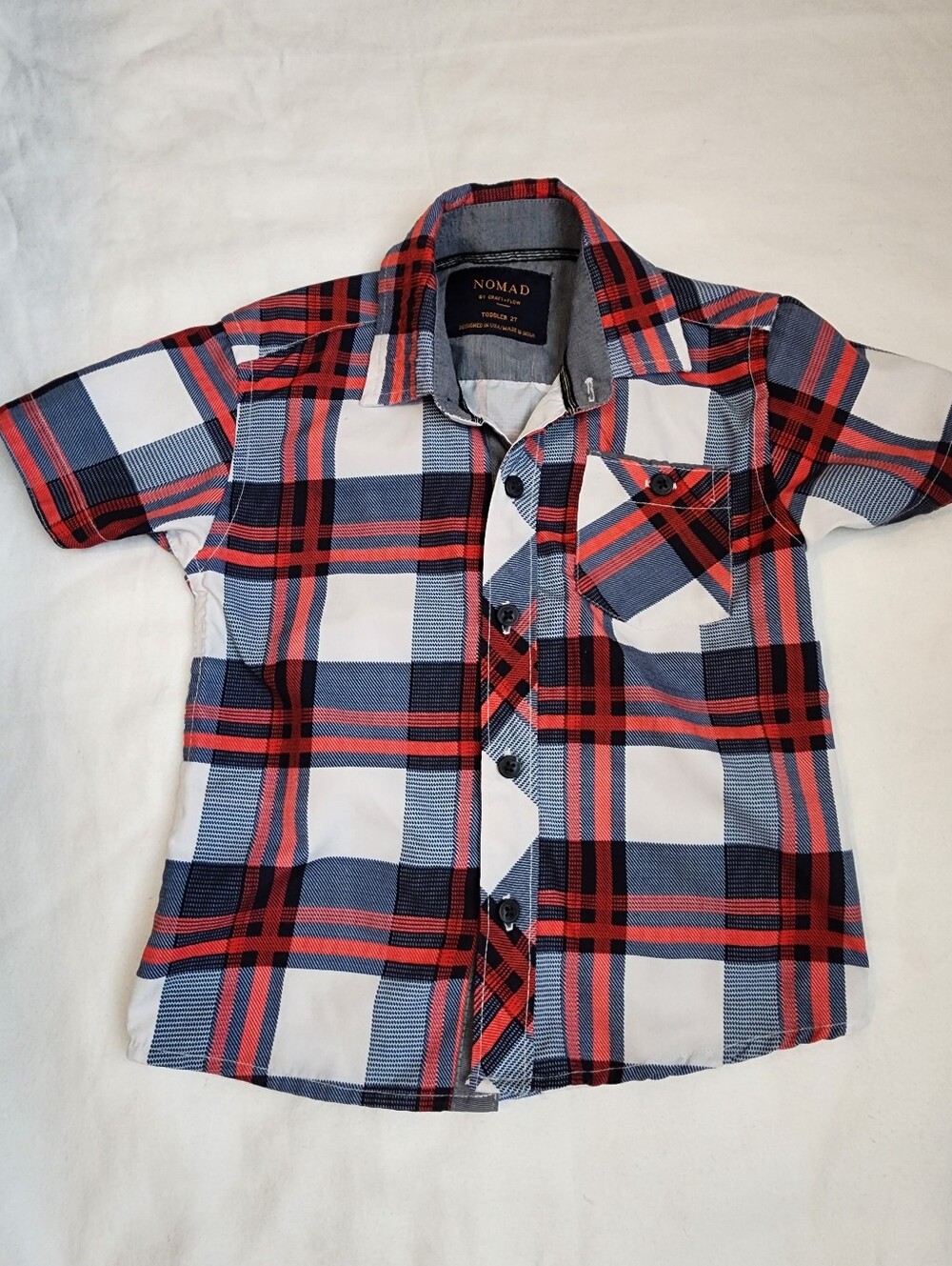 Nomad Red, Navy & White Plaid Short Sleeve Button-Down Shirt